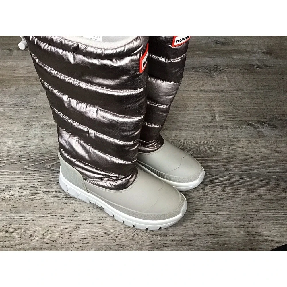HUNTER METALLIC Tall Womens Size 7 38 Metallic Winter Boots Silver/Hail Grey New